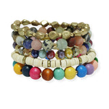 101425, SEMI PRECIOUS STONE MIX BEADED MULTI LAYERED STRETCH BRACELET