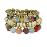 101428, SEMI PRECIOUS STONE MIX BEADED MULTI LAYERED STRETCH BRACELET