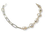 101446, 14K GOLD PLATED, DESIGNER INSPIRED PEARL TOGGLE NECKLACE