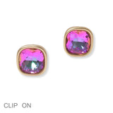 101465, GEOMETRIC RHINESTONE CLIP ON EARRING