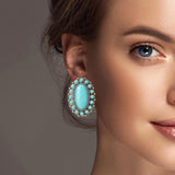 101472, WESTERN OVAL TURQUOISE STONE EARRING