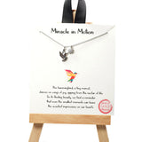 101496, GOLD DIPPED, "MIRACLE IN MOTION" BIRD CUBIC ZIRCONIA CHARM NECKLACE