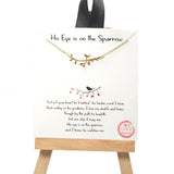 101499, GOLD DIPPED, "HIS EYE IS ON THE SPARROW" TREE BRANCH NECKLACE