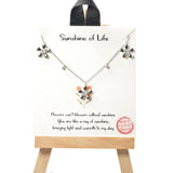 101500, GOLD DIPPED, "SUNSHINE OF LIFE" FLOWER CUBIC ZIRCONIA CHARM NECKLACE