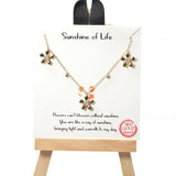 101500, GOLD DIPPED, "SUNSHINE OF LIFE" FLOWER CUBIC ZIRCONIA CHARM NECKLACE