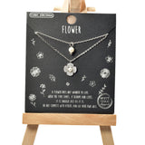 101506, GOLD DIPPED, DAINTY FLOWER CUBIC ZIRCONIA CHARM DOUBLE LAYERED NECKLACE