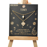 101506, GOLD DIPPED, DAINTY FLOWER CUBIC ZIRCONIA CHARM DOUBLE LAYERED NECKLACE