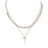 101547, CROSS CHARM DAINTY BEAD DOUBLE LAYERED NECKLACE