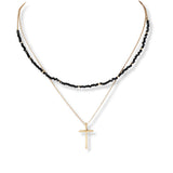 101547, CROSS CHARM DAINTY BEAD DOUBLE LAYERED NECKLACE