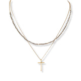101547, CROSS CHARM DAINTY BEAD DOUBLE LAYERED NECKLACE