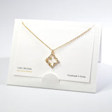 101554, 14K GOLD DIPPED, CLOVER CUBIC ZIRCONIA CHARM NECKLACE