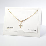 101557, 14K GOLD DIPPED, DAINTY CROSS CUBIC ZIRCONIA CHARM NECKLACE
