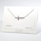 101558, 14K GOLD DIPPED, SIDE CROSS CUBIC ZIRCONIA NECKLACE