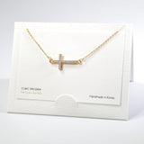 101558, 14K GOLD DIPPED, SIDE CROSS CUBIC ZIRCONIA NECKLACE