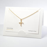 101559, 14K GOLD DIPPED, DAINTY CROSS CUBIC ZIRCONIA CHARM NECKLACE