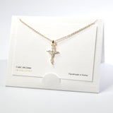 101561, 14K GOLD DIPPED, DAINTY CROSS CUBIC ZIRCONIA CHARM NECKLACE