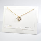 101595, 14K GOLD DIPPED, DAINTY HEAT HALF CUBIC ZIRCONIA CHARM NECKLACE