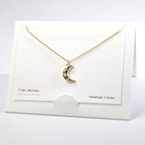 101602, 14K GOLD DIPPED, DAINTY CRESCENT MOON CUBIC ZIRCONIA CHARM NECKLACE
