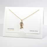 101606, 14K GOLD DIPPED, DAINTY FISH BONE CUBIC ZIRCONIA NECKLACE