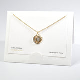 101607, 14K GOLD DIPPED, DAINTY CRESCENT MOON & SUN CUBIC ZIRCONIA CHARM NECKLACE