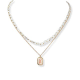 101626, GEOMETRIC STONE DOUBLE LAYERED BEAD NECKLACE