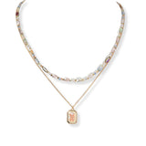 101626, GEOMETRIC STONE DOUBLE LAYERED BEAD NECKLACE