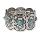 101648, WESTERN ENGRAVED TURQUOISE STONE STRETCH BRACELET
