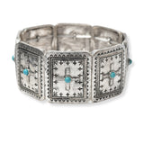 101649, CROSS WESTERN ENGRAVED TURQUOISE STONE STRETCH BRACELET