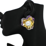 101680, PEARL FLOWER CRYSTAL RHINESTONE EARRING