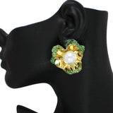 101680, PEARL FLOWER CRYSTAL RHINESTONE EARRING