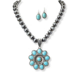 101978, WESTERN FLOWER TURQUOISE NAVAJO BEADED NECKLACE