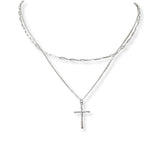 101983, DAINTY CROSS CUBIC ZIRCONIA DOUBLE LAYERED NECKLACE