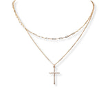101983, DAINTY CROSS CUBIC ZIRCONIA DOUBLE LAYERED NECKLACE