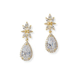 101999, GOLD DIPPED, TEARDROP CUBIC ZIRCONIA DANGLE EARRING