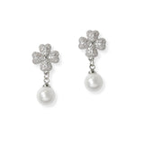 102000, GOLD DIPPED, CLOVER CUBIC ZIRCONIA PEARL DANGLE EARRING