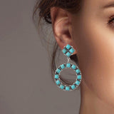 102011, WESTERN GEOMETRIC TURQUOISE STONE DANGLE EARRING