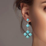 102017, WESTERN DIAMOND TURQUOISE STONE DANGLE EARRING