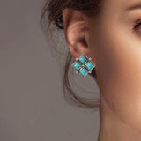 102019, WESTERN DIAMOND TURQUOISE STONE EARRING