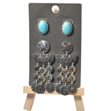 102025, WESTERN TURQUOISE STONE 2 PAIRS EARRING SET