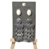 102025, WESTERN TURQUOISE STONE 2 PAIRS EARRING SET