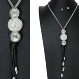 Crystal Rhinestone Ball Accent Long Tassel Necklace