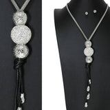102060, CRYSTAL RHINESTONE BALL ACCENT LONG TASSEL NECKLACE