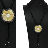 102062, FLOWER GLITTER RHINESTONE FLOWER TASSEL LONG NECKLACE