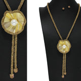 102062, FLOWER GLITTER RHINESTONE FLOWER TASSEL LONG NECKLACE