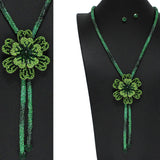 102062, FLOWER GLITTER RHINESTONE FLOWER TASSEL LONG NECKLACE