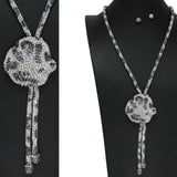 102064, LEOPARD GLITTER RHINESTONE TASSEL LONG NECKLACE