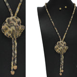 102064, LEOPARD GLITTER RHINESTONE TASSEL LONG NECKLACE