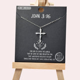 102083, GOLD DIPPED, "JOHN 3:16" CROSS CUBIC ZIRCONIA CHARM NECKLACE