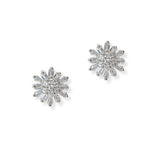 102092, WHITE GOLD DIPPED, FLOWER CUBIC ZIRCONIA STUD EARRING