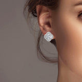 102093, WHITE GOLD DIPPED, CLOVER CUBIC ZIRCONIA STUD EARRING